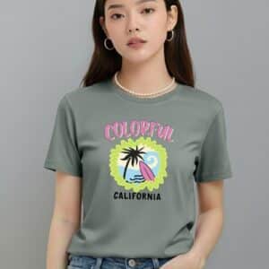 Women Graphic Print, Typography Round Neck Organic Cotton Green T-Shirt