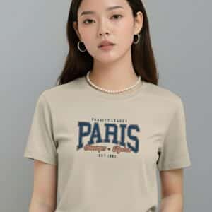 Women Graphic Print Round Neck Organic Cotton Beige T-Shirt