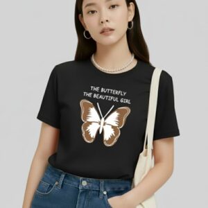 Women Graphic Print Round Neck Organic Cotton Black T-Shirt