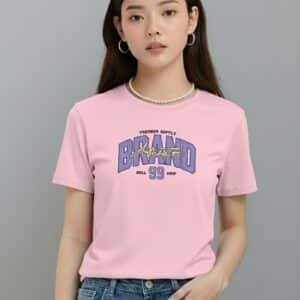 Women Typography, Graphic Print, Printed Round Neck Organic Cotton Pink T-Shirt